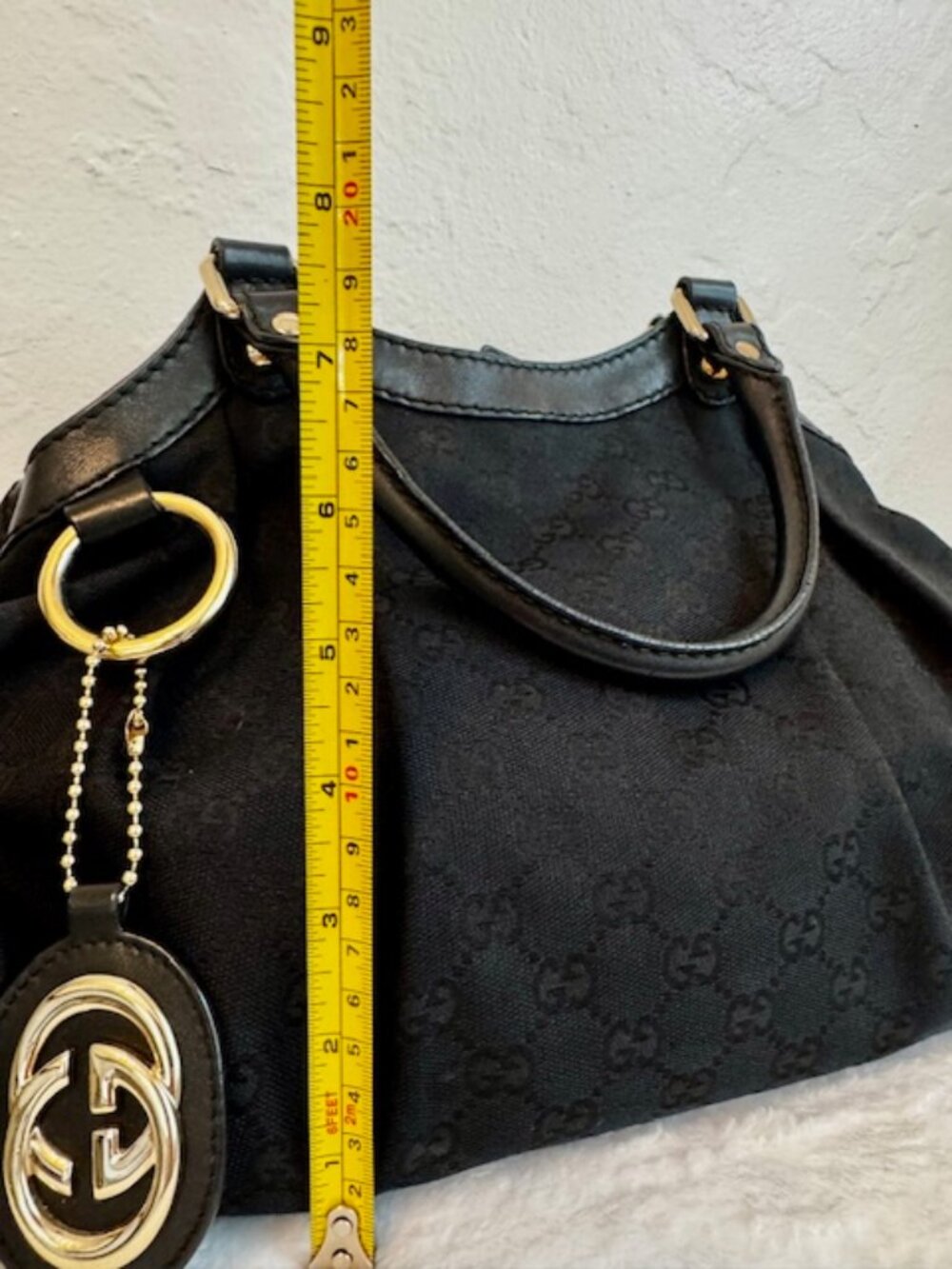 Gucci Sukey Tote Black GG Canvas Shoulder Bag Vintage Authentic - Picture 6 of 8